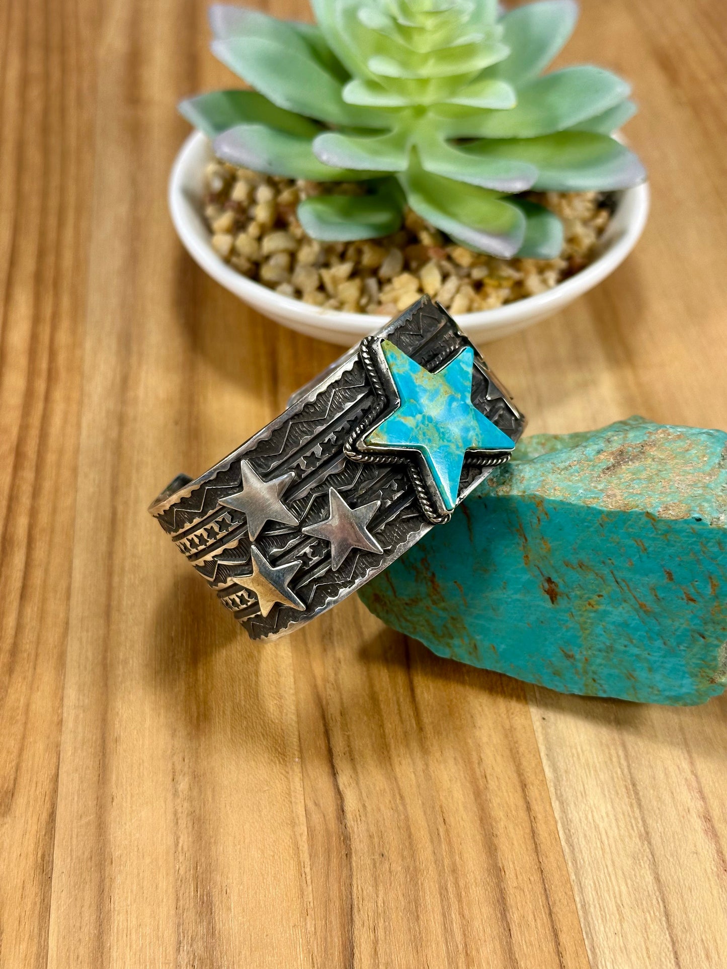 Kingman Turquoise Star Sterling Silver Cuff Bracelet