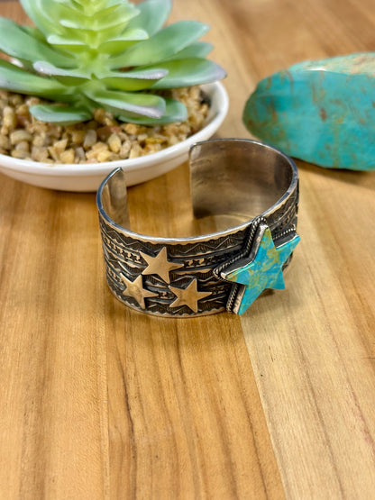 Kingman Turquoise Star Sterling Silver Cuff Bracelet