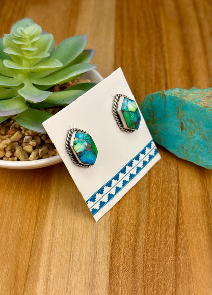 Peacock Dahlia Diamond Stud Earrings