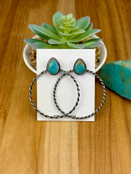 Kingman Turquoise Teardrop Hoop Earrings