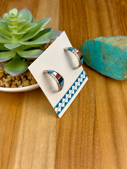 Multicolor Stone Inlay Hoop Earrings