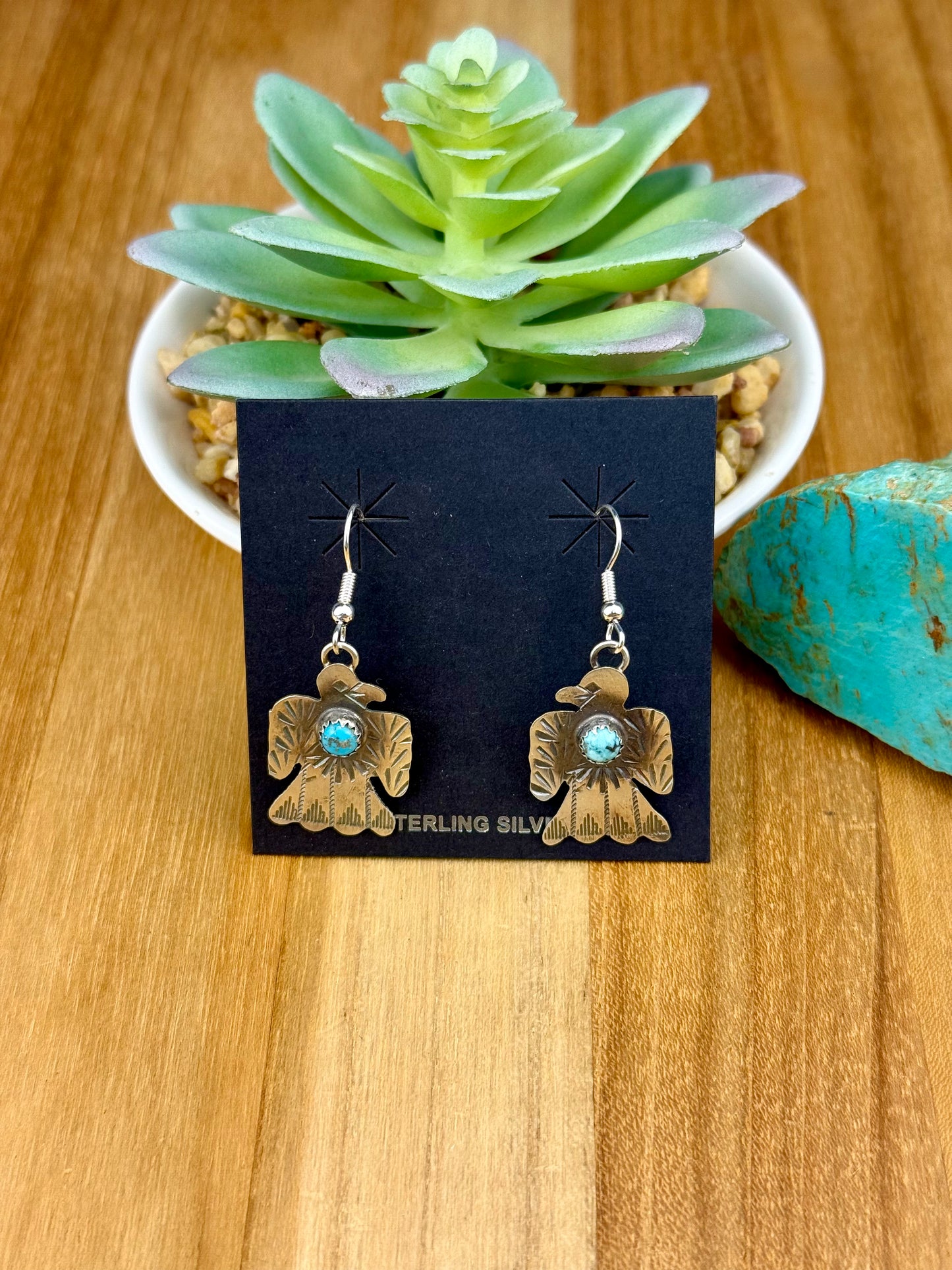 Kingman Turquoise Sterling Thunderbird Earrings