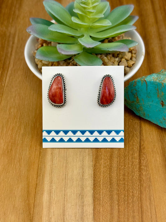 Red Spiny Sterling Stud Earrings