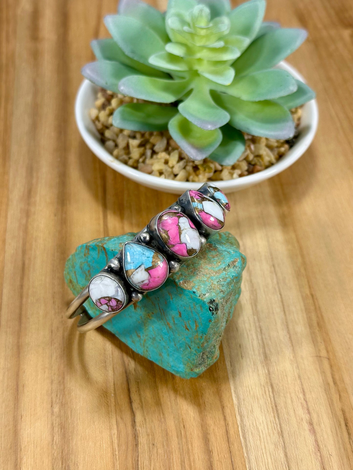 Cotton Candy 5 Stone Sterling Silver Cuff Bracelet