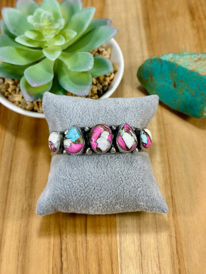Cotton Candy 5 Stone Sterling Silver Cuff Bracelet