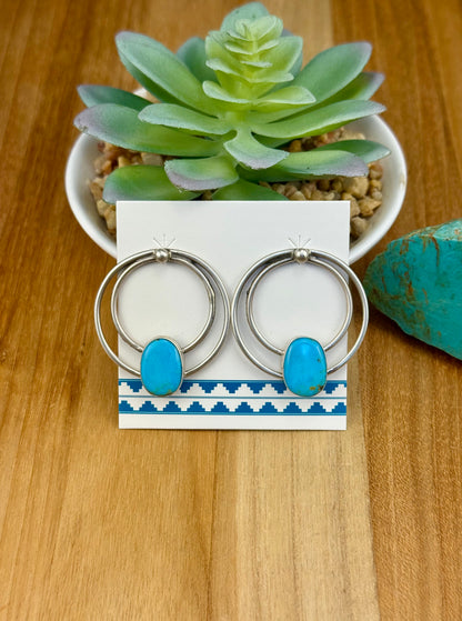 Kingman Turquoise Sterling Hoop Earrings