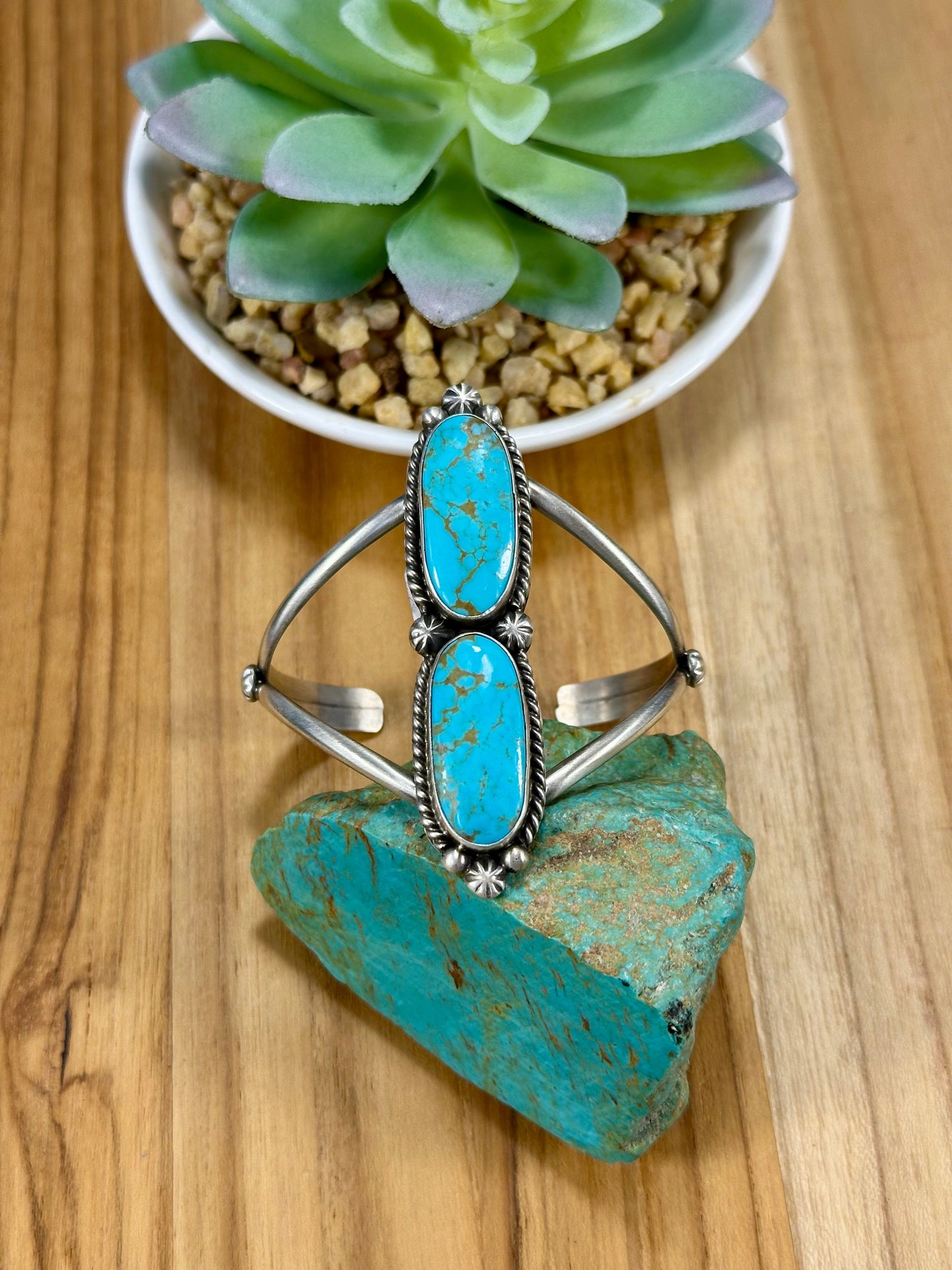 Kingman Turquoise 2 Stone Sterling Silver Cuff