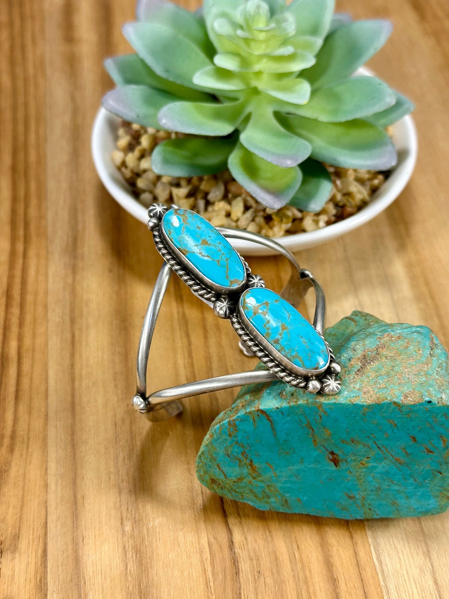 Kingman Turquoise 2 Stone Sterling Silver Cuff