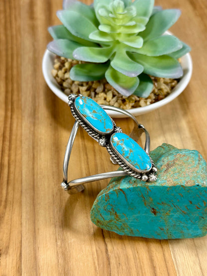 Kingman Turquoise 2 Stone Sterling Silver Cuff