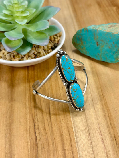 Kingman Turquoise 2 Stone Sterling Silver Cuff