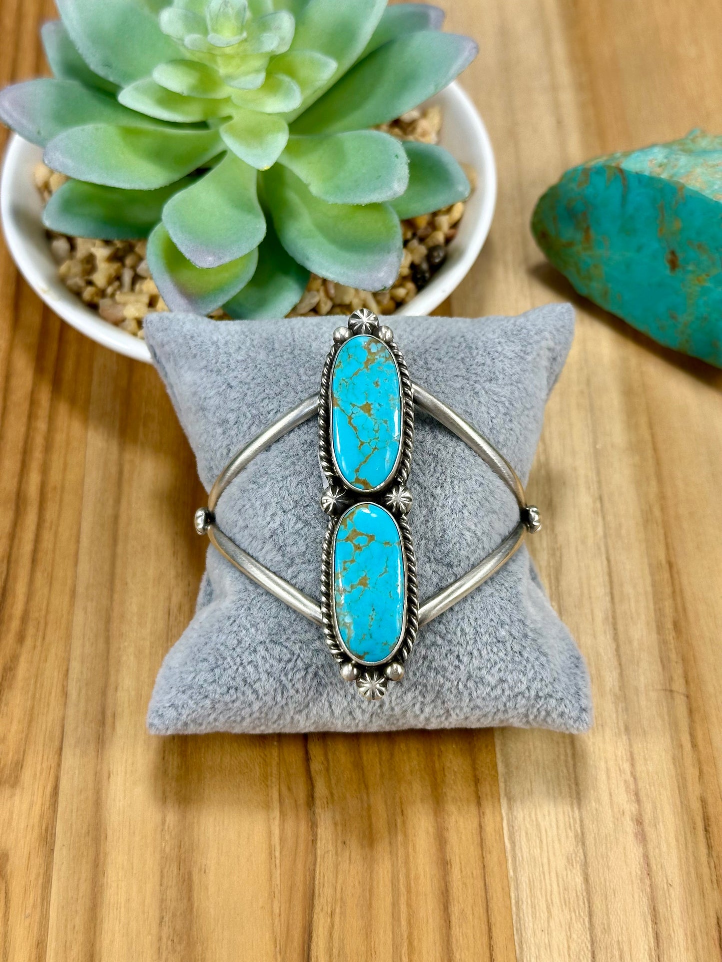 Kingman Turquoise 2 Stone Sterling Silver Cuff