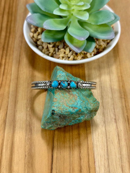 Kingman Turquoise 3 Stone Row Cuff Bracelet