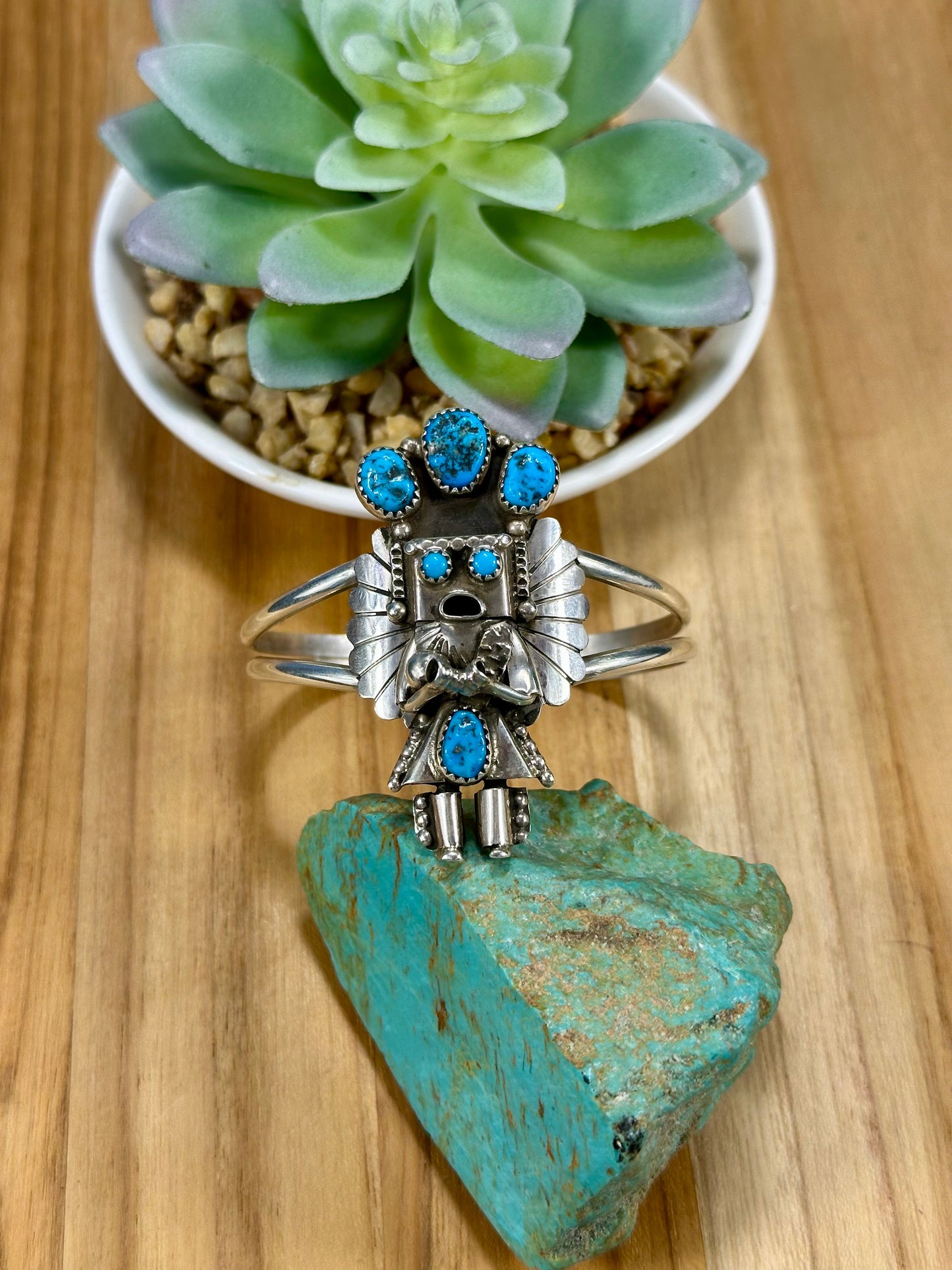Kingman Turquoise Kachina Sterling Silver Cuff