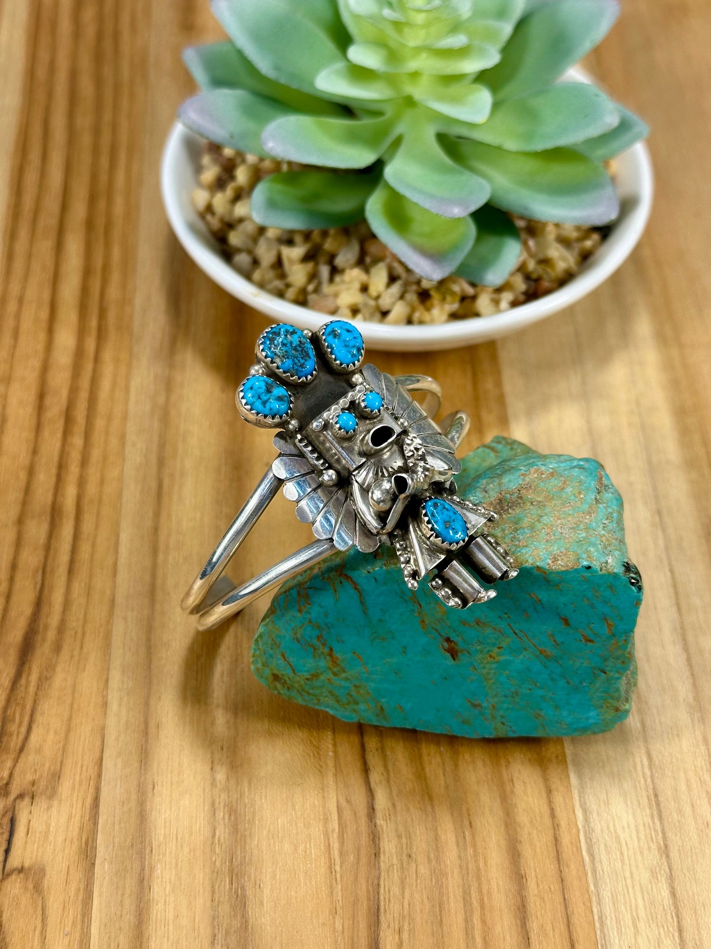 Kingman Turquoise Kachina Sterling Silver Cuff