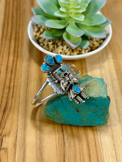 Kingman Turquoise Kachina Sterling Silver Cuff