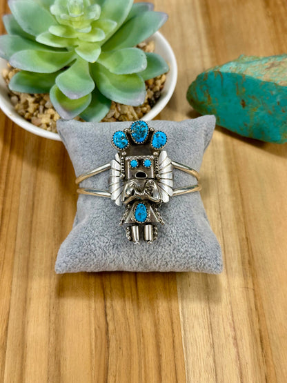 Kingman Turquoise Kachina Sterling Silver Cuff