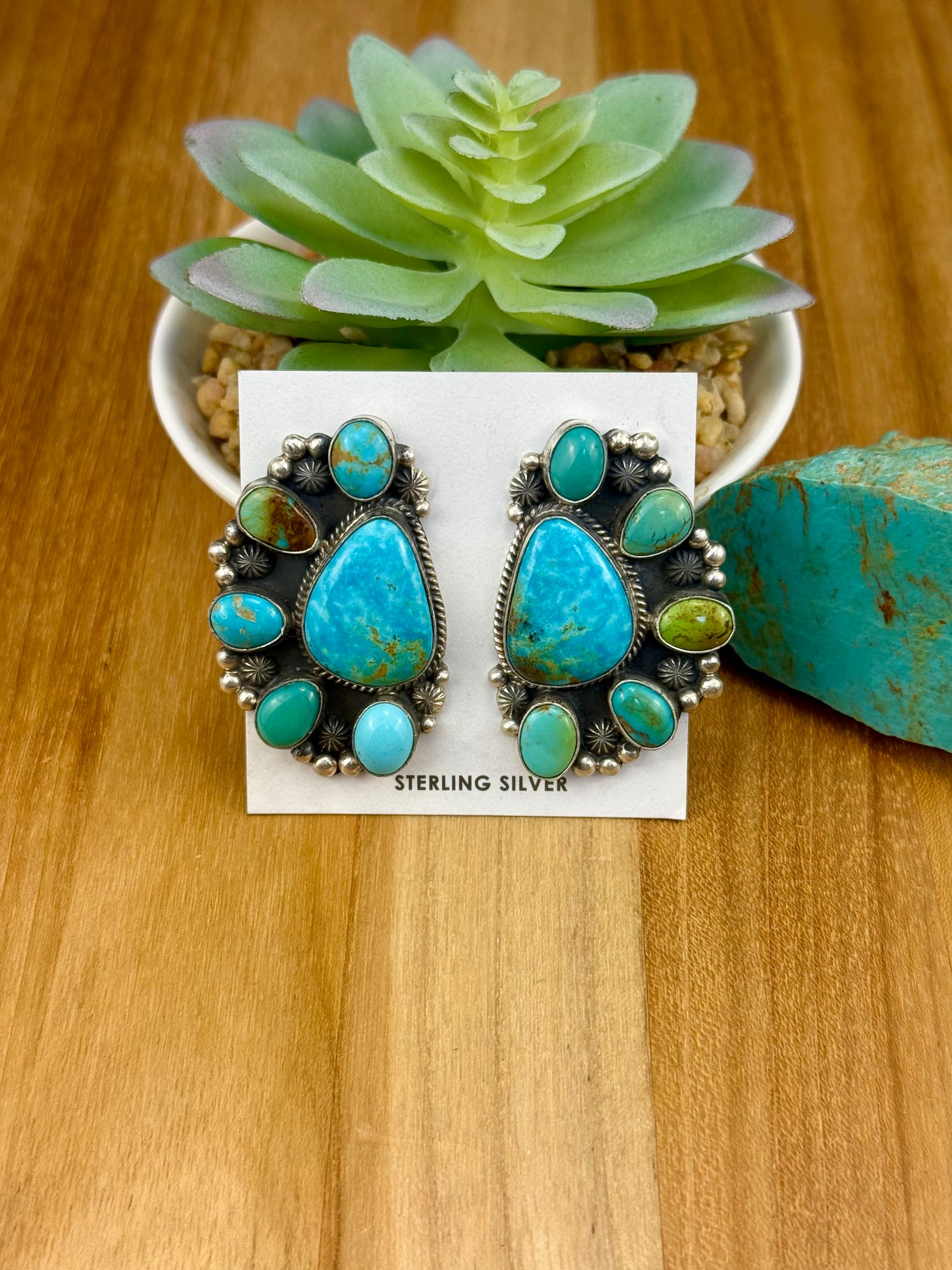 Kingman Turquoise Half Cluster Earrings
