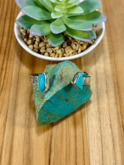 Kingman Turquoise 2 Stone Open Top Cuff Bracelet