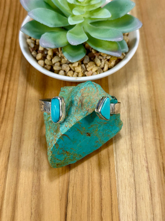 Kingman Turquoise 2 Stone Open Top Cuff Bracelet