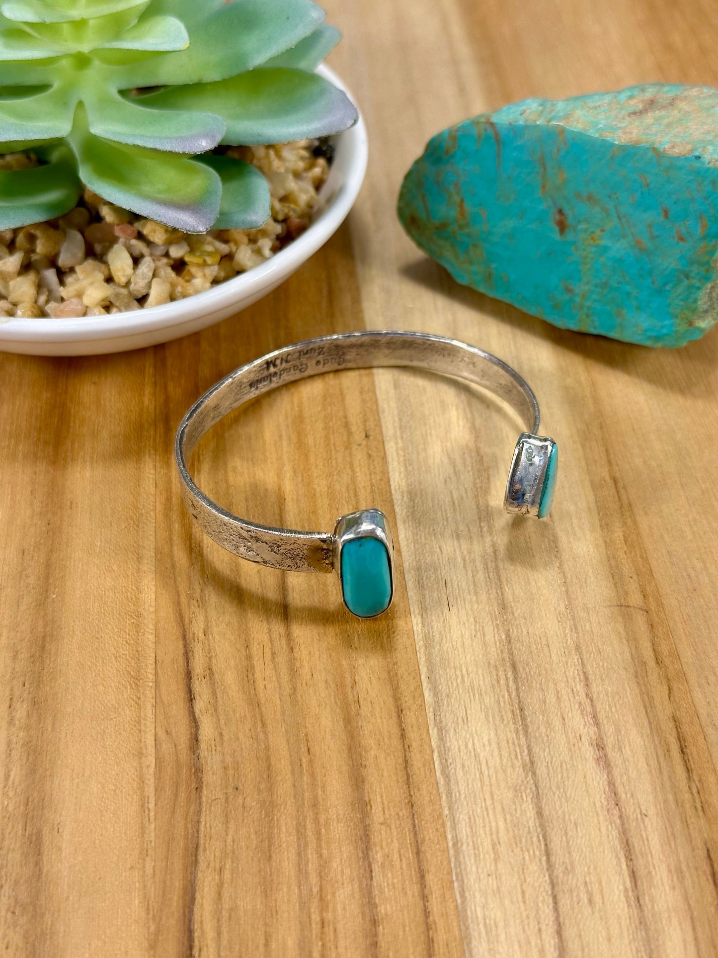 Kingman Turquoise 2 Stone Open Top Cuff Bracelet