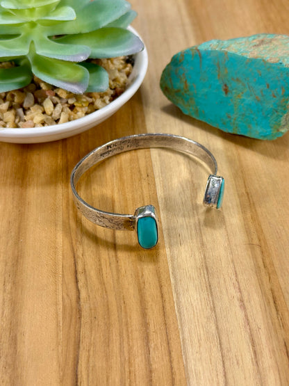 Kingman Turquoise 2 Stone Open Top Cuff Bracelet