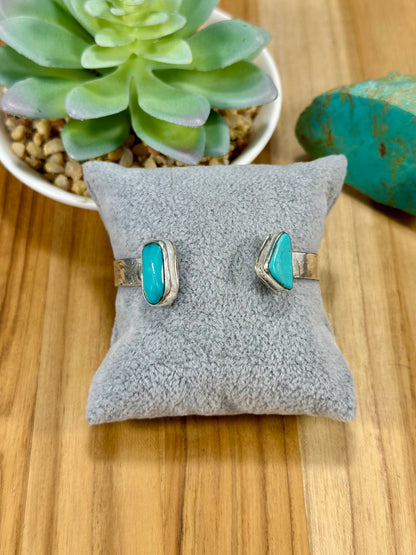Kingman Turquoise 2 Stone Open Top Cuff Bracelet