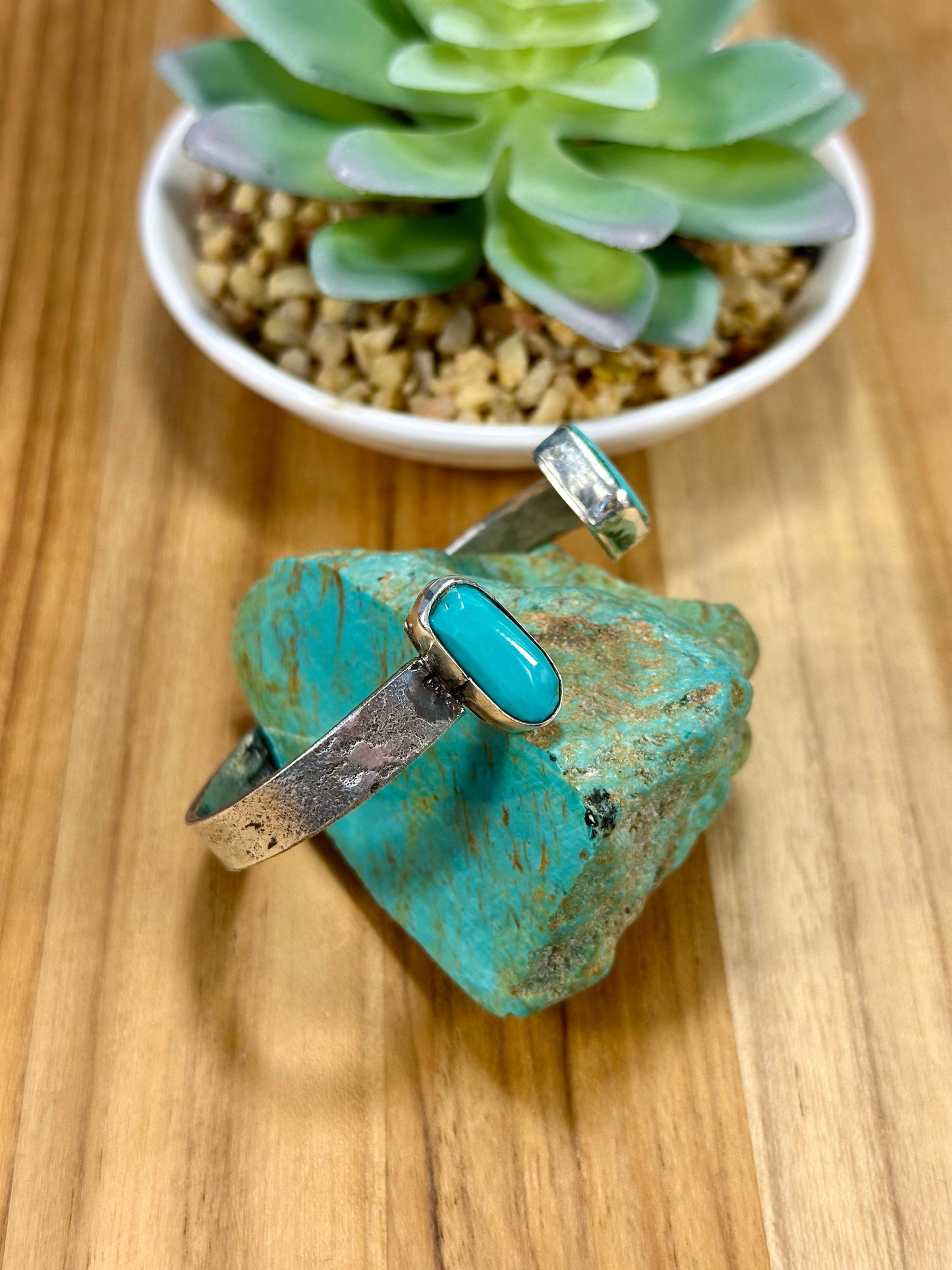 Kingman Turquoise 2 Stone Open Top Cuff Bracelet