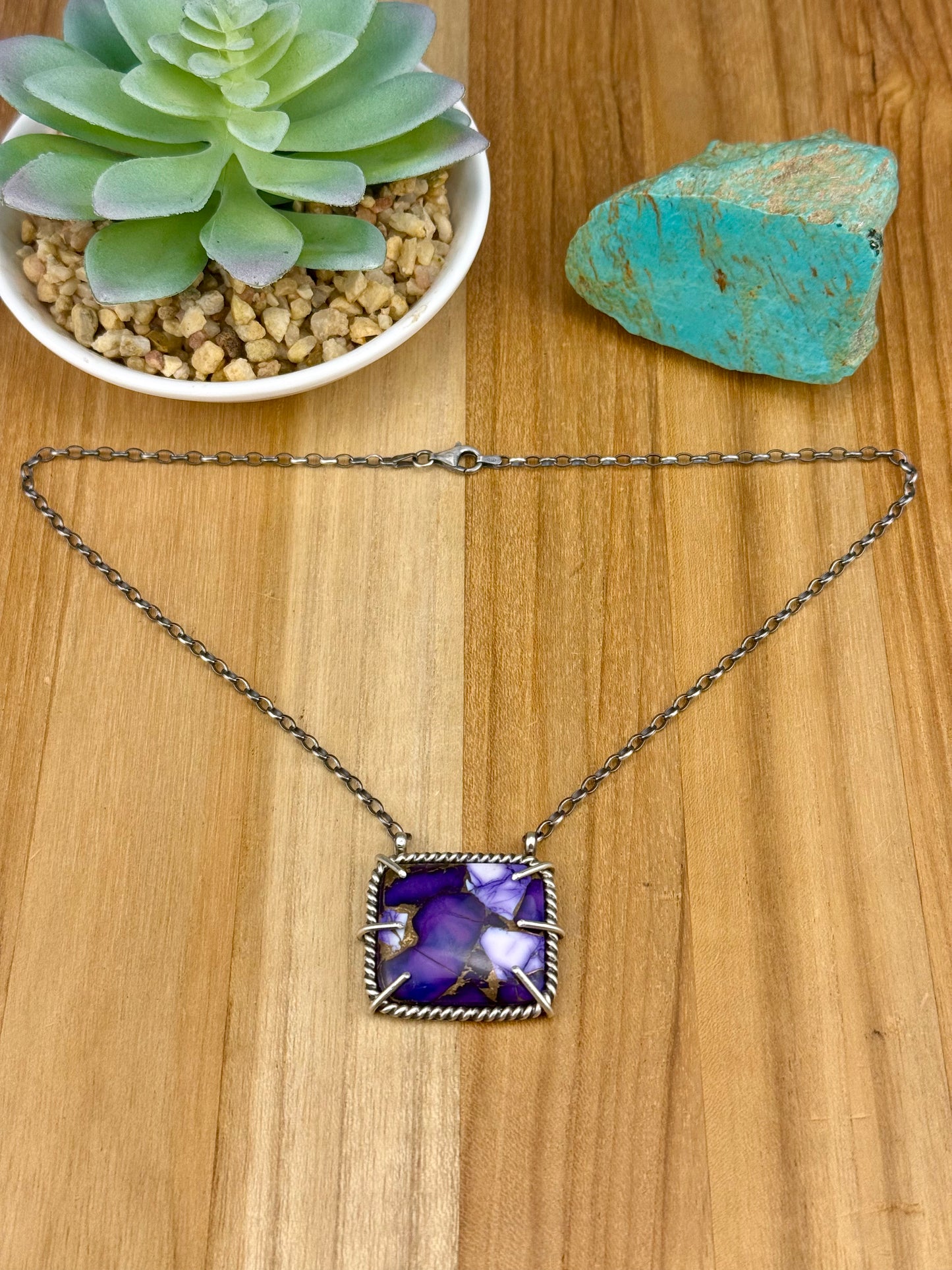 Purple Dahlia Square Waterproof Necklace
