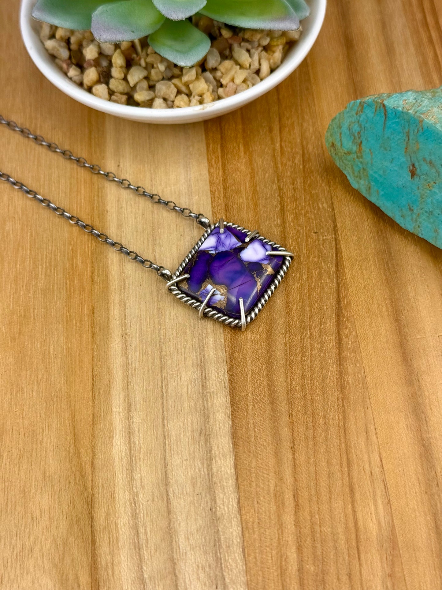 Purple Dahlia Square Waterproof Necklace