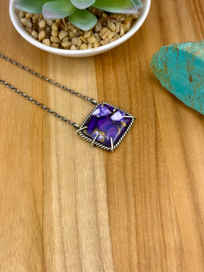 Purple Dahlia Square Waterproof Necklace