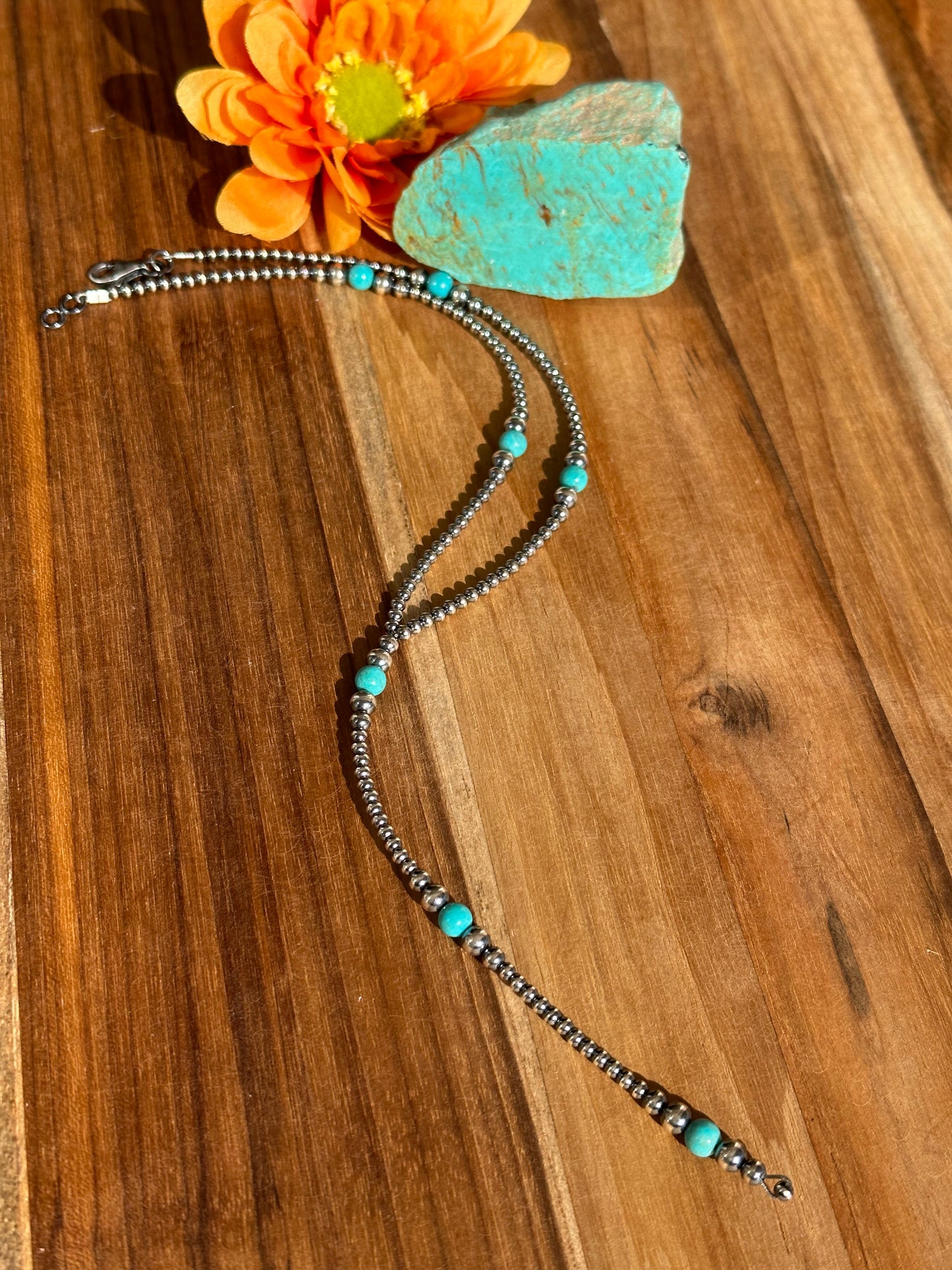 Navajo Style Bead and Turquoise Y-Necklace