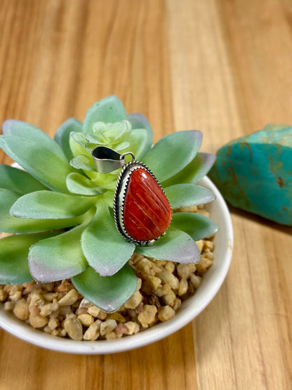 Red Spiny Teardrop Sterling Silver Pendant
