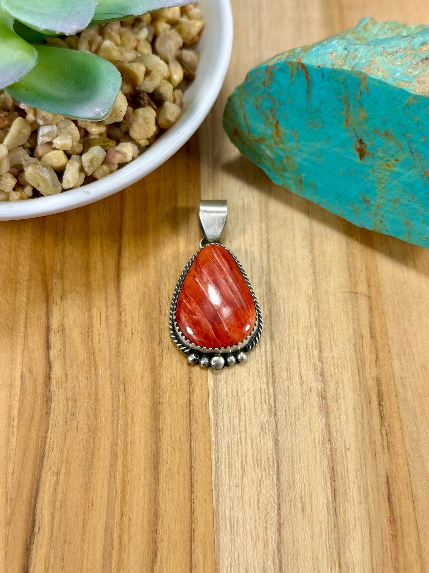 Red Spiny Teardrop Sterling Silver Pendant