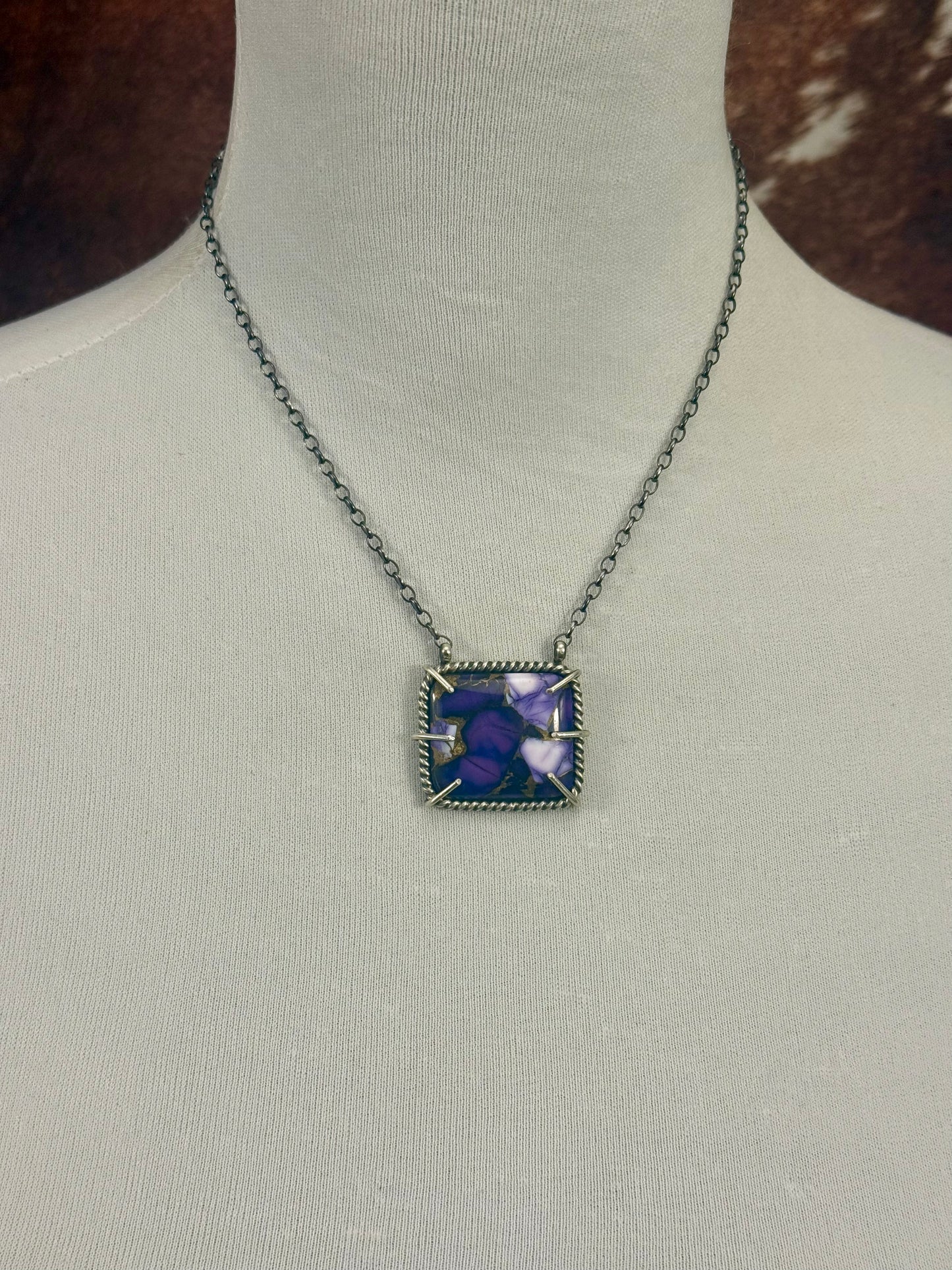 Purple Dahlia Square Waterproof Necklace