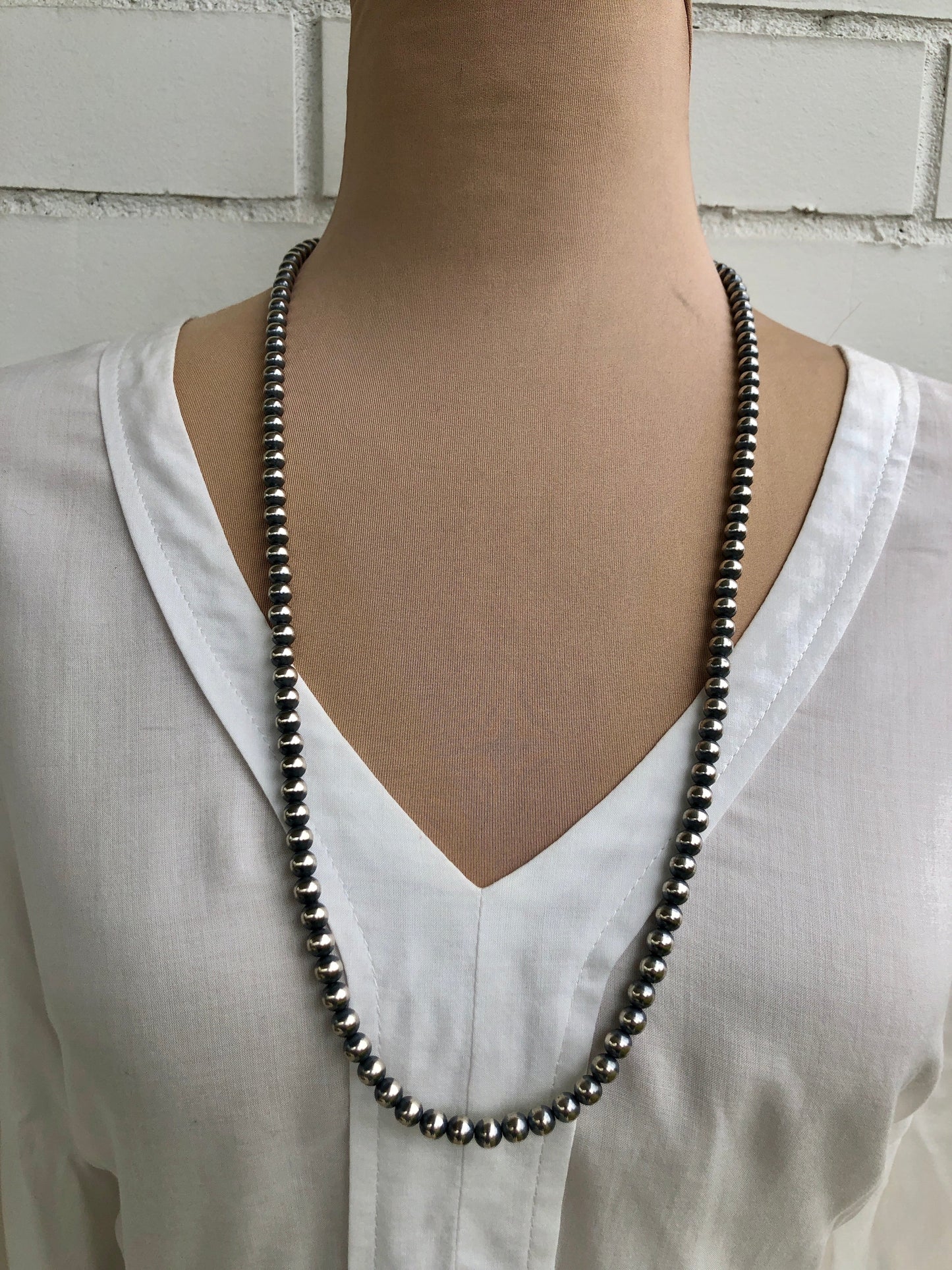 6MM " Navajo Style" Sterling Pearls Necklaces