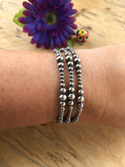 3 Strand Variated "Navajo Style" Sterling Pearl Bracelet