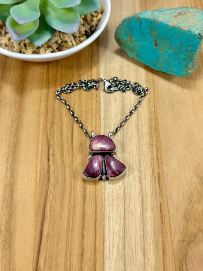 Purple Spiny 3 Stone Sterling Silver Necklace