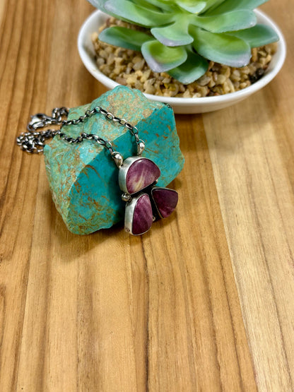 Purple Spiny 3 Stone Sterling Silver Necklace