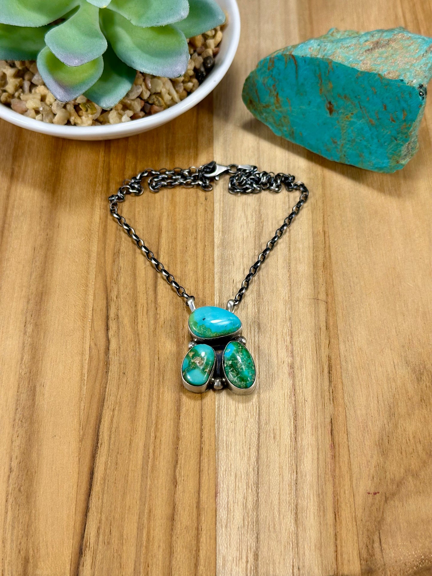 Sonoran Turquoise 3 Stone Sterling Silver Necklace