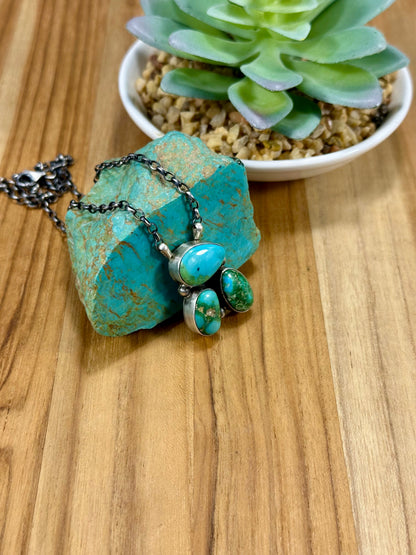 Sonoran Turquoise 3 Stone Sterling Silver Necklace