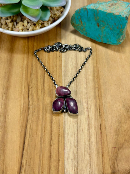 Purple Spiny 3 Stone Sterling Silver Necklace