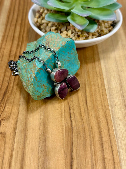 Purple Spiny 3 Stone Sterling Silver Necklace