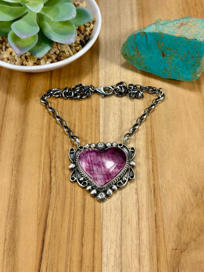 Purple Spiny Heart Sterling Silver Necklace