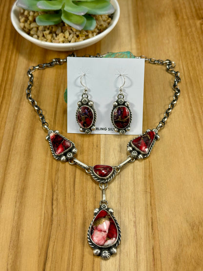 Dahlia Rose Sterling Silver Lariat Necklace & Earring Set