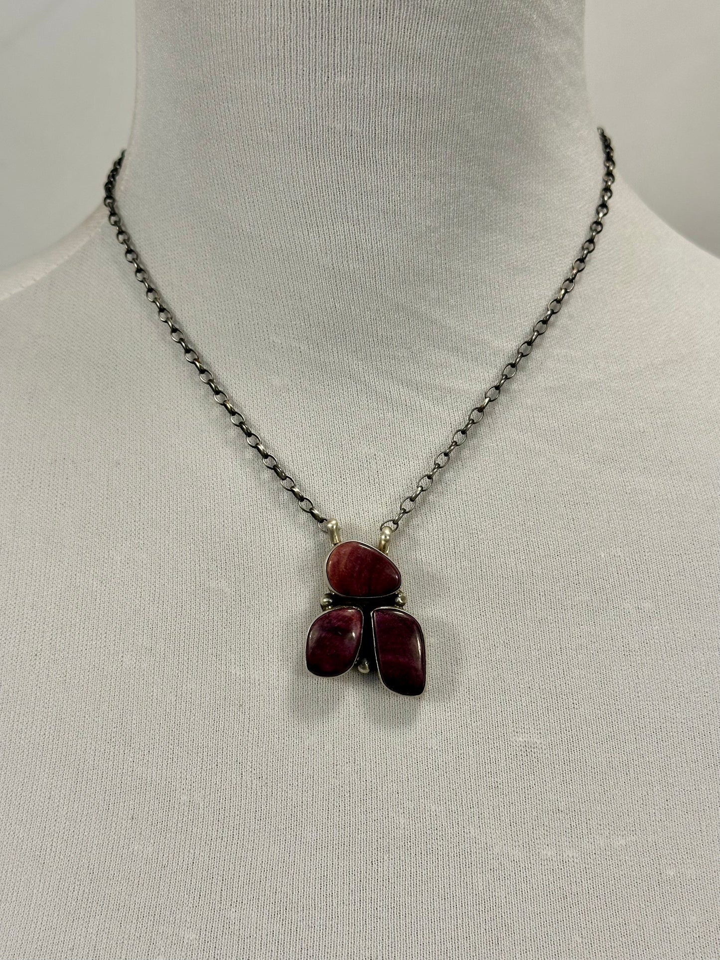 Purple Spiny 3 Stone Sterling Silver Necklace