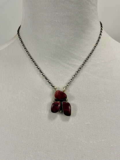 Purple Spiny 3 Stone Sterling Silver Necklace