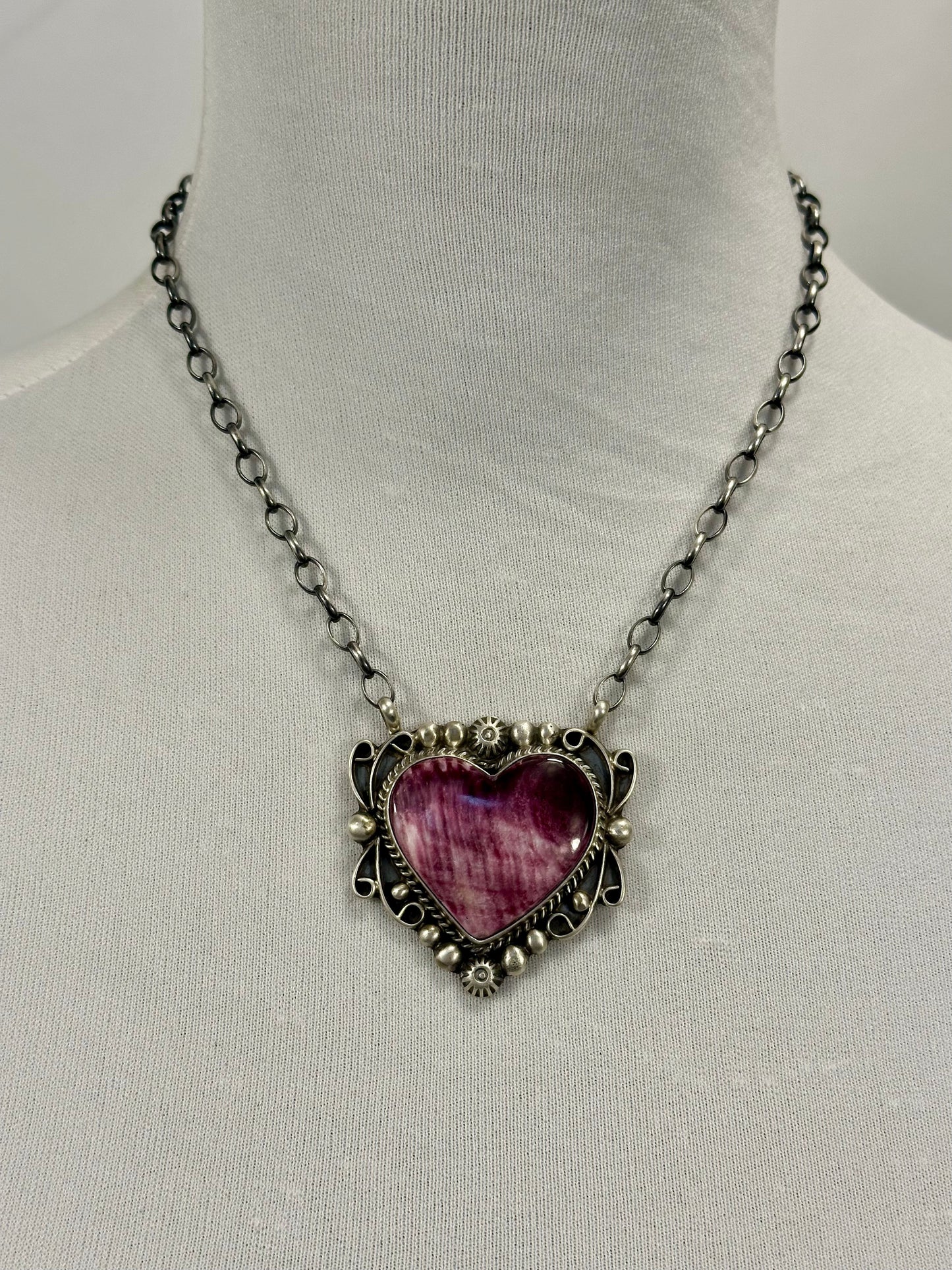 Purple Spiny Heart Sterling Silver Necklace