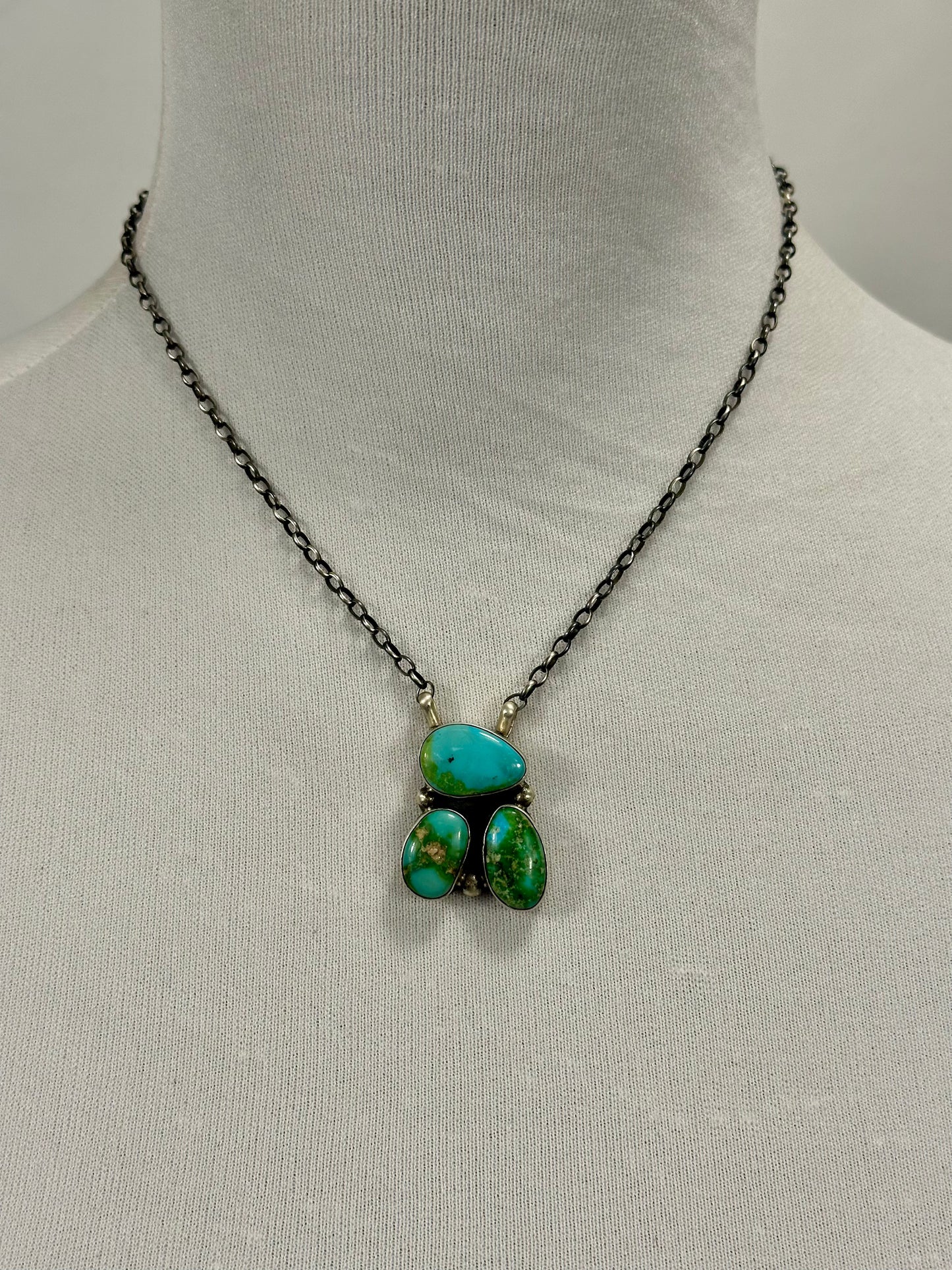 Sonoran Turquoise 3 Stone Sterling Silver Necklace