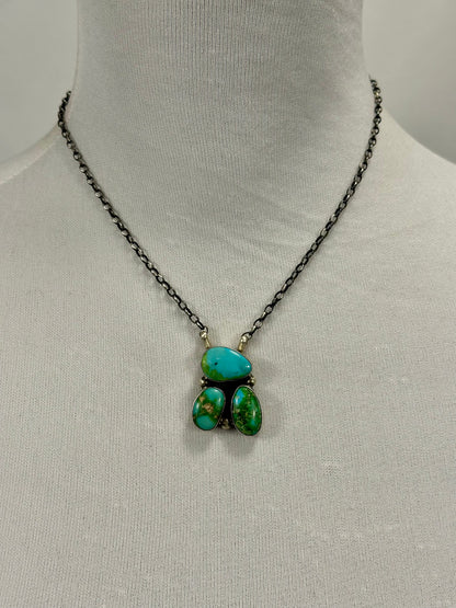 Sonoran Turquoise 3 Stone Sterling Silver Necklace