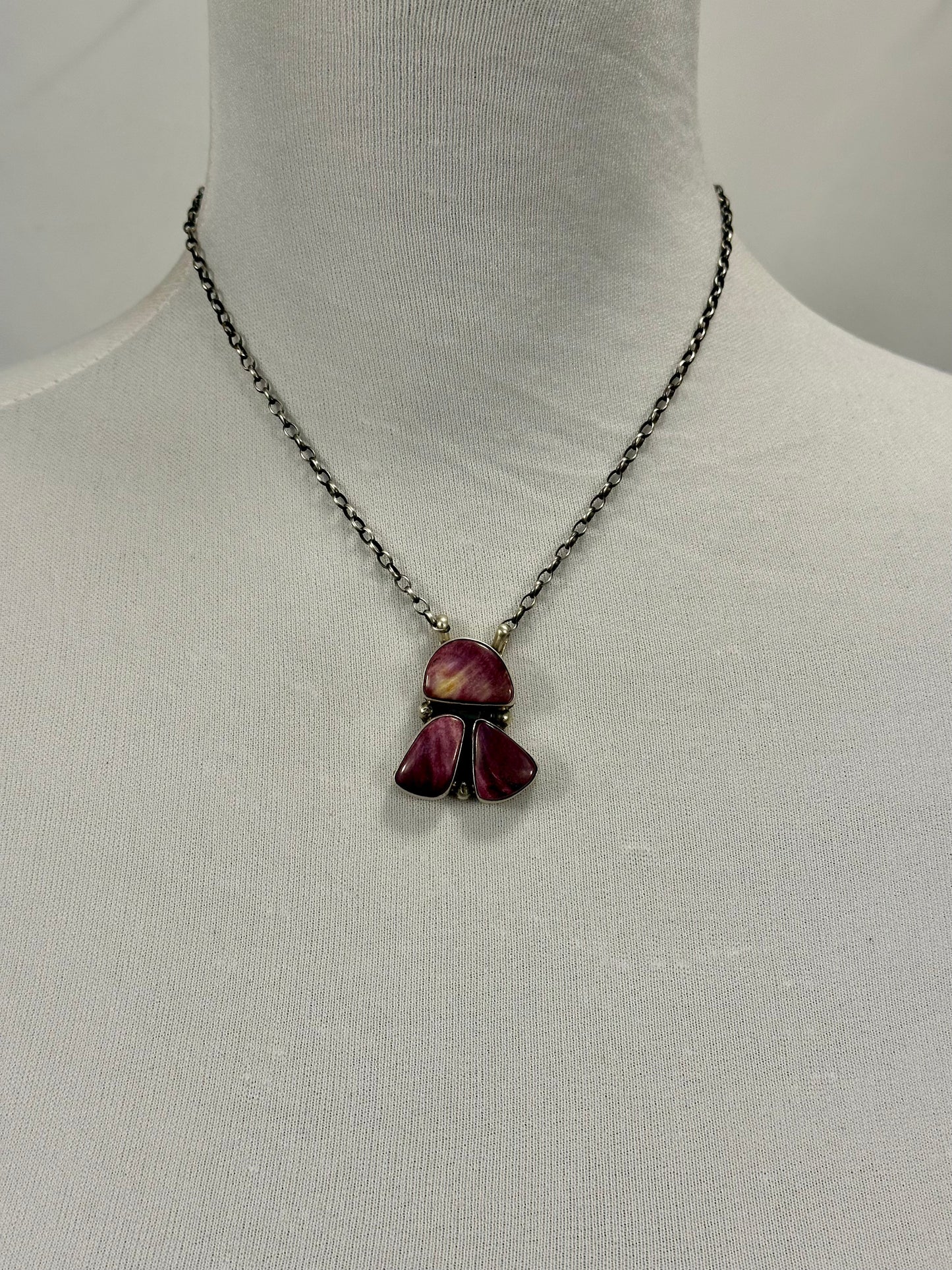 Purple Spiny 3 Stone Sterling Silver Necklace